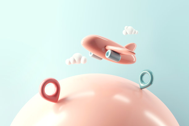 3D旅行概念，飞机飞过地图大头针。坐飞机环游世界，3d渲染图片下载