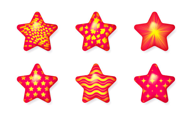 红色的星星。一组逼真的星星图片下载