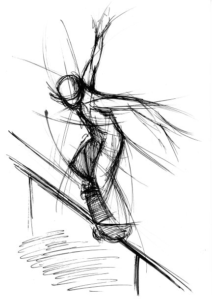 动作中踢板骑手的艺术线条图片下载