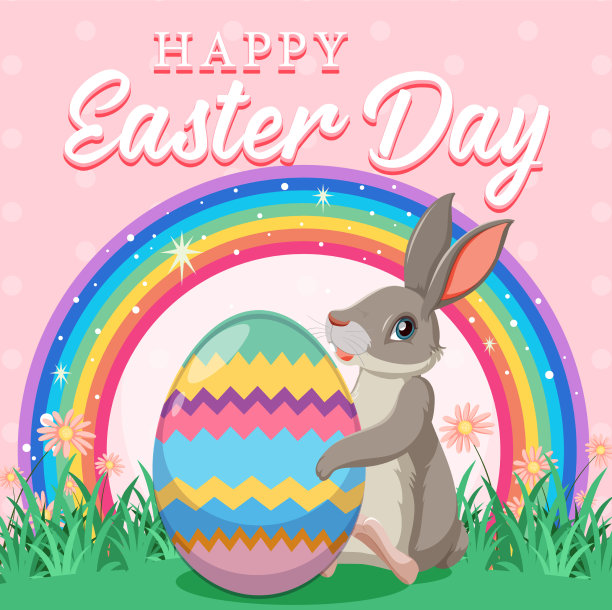快乐的复活节设计与兔子和鸡蛋图片下载