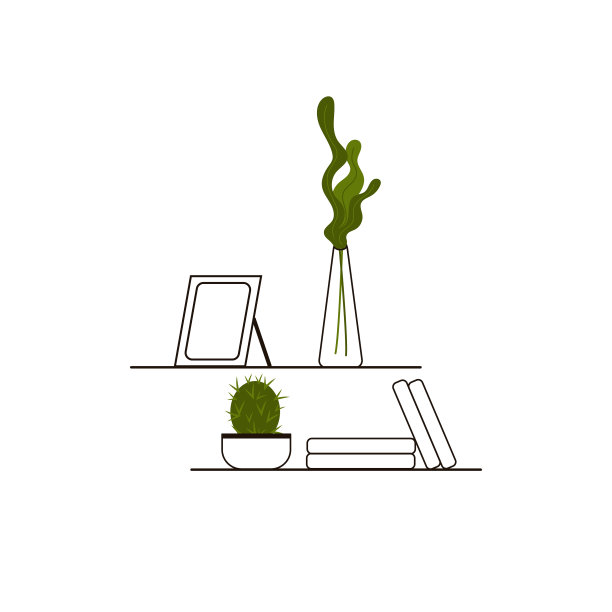 书架上有书和室内植物图片下载