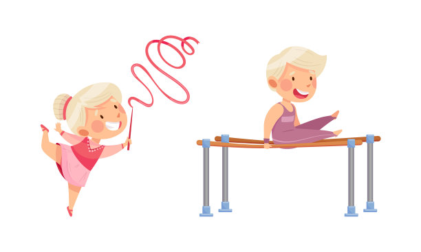 儿童体操运动员用运动器材练习图片下载