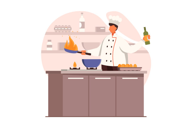 平面设计中的烹饪和餐厅网络概念图片下载