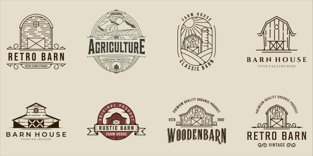 集谷仓标志线艺术复古模板图标图片下载