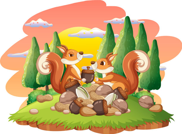 一只松鼠在岛上吃坚果图片下载