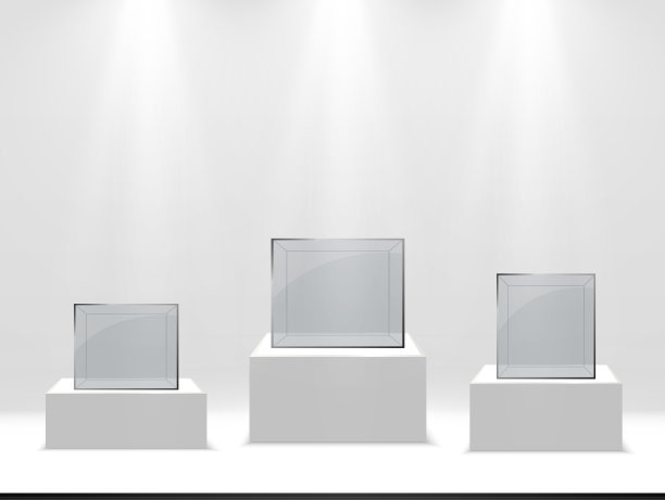 现实的玻璃盒子或白色支架上的容器图片下载