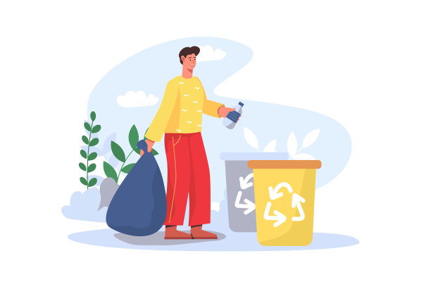 平面设计中人们收集垃圾的概念图片下载