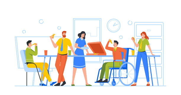 商务团队一起在办公室吃披萨图片下载