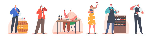 一组侍酒师或管家品尝葡萄酒图片下载