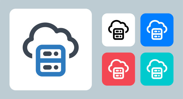 云服务器图标-矢量插图。云，托管，存储，数据库，服务器，数据，备份，计算，网络，线，轮廓，平面，图标。图片下载
