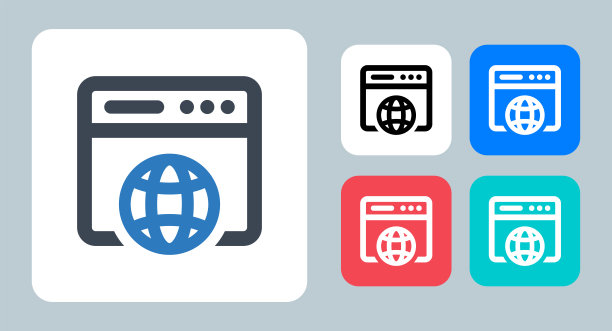 Web浏览器图标 - 矢量插图。Web，浏览器，互联网，网站，地球，托管，网络，网页，页面，全球，线条，轮廓，扁平，图标。图片下载