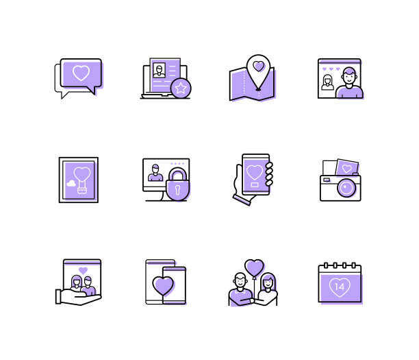 互联网约会-现代线条设计风格的图标图片下载