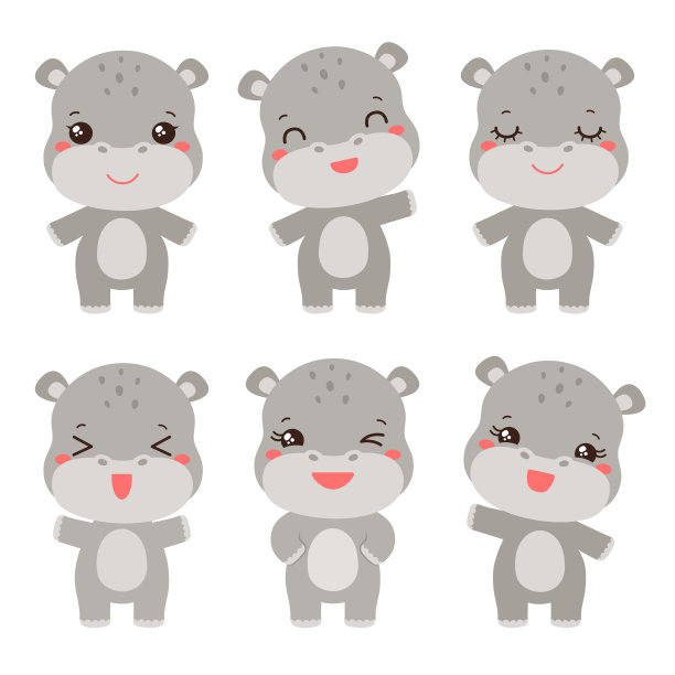 可爱的河马，脸上露出欢快的表情。表情符号的动物图标。图片下载