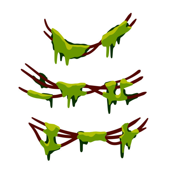 一组带苔藓和绿草的树枝图片下载