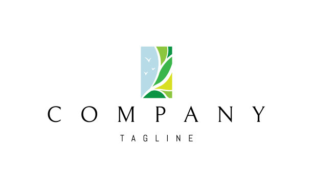 矢量标志，上面是一个抽象的形象的树对蓝天。图片下载