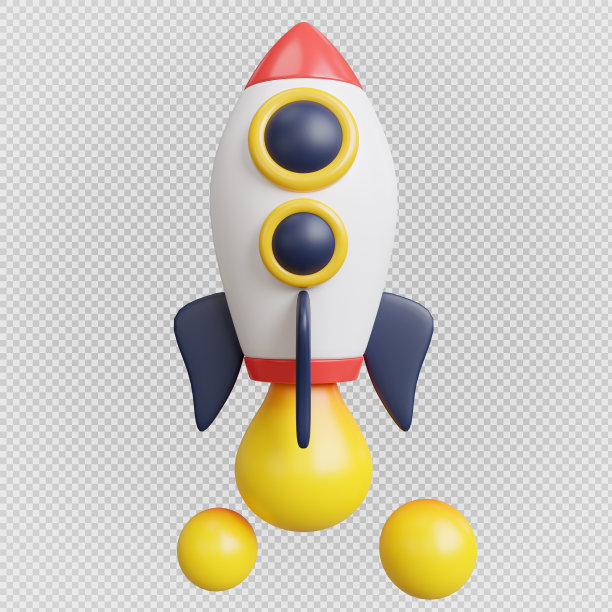 3d渲染太空火箭启动图标。图片下载