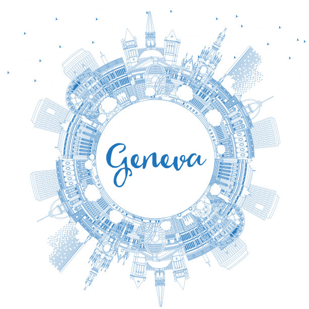 用蓝色勾勒瑞士日内瓦城市的天际线图片下载