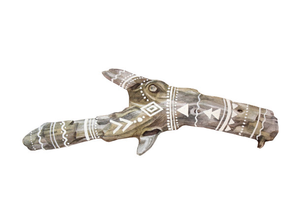 一块白色背景上装饰华丽的浮木。水彩手绘棕色灰色波西米亚剪纸装饰diy，贴纸婚礼邀请。对象素描本，墙纸和包装图片下载