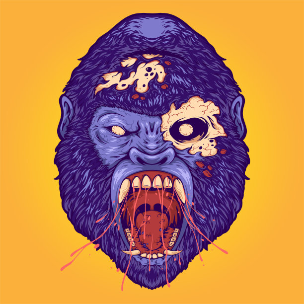 可怕的愤怒的僵尸大猩猩猴子插图图片下载