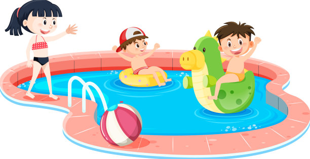 白底的泳池里的孩子们图片下载