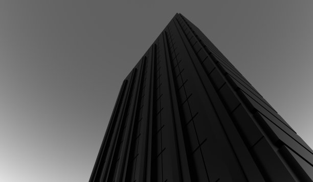 黑色设计的未来主义高层建筑。在黑暗中建立网络。未来的建筑摩天大楼。3 d渲染。图片下载