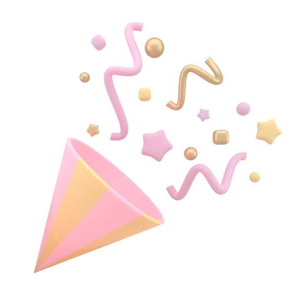 用彩色纸屑隔离的派对礼花。卡通风格的生日庆祝标志。3 d渲染。图片下载