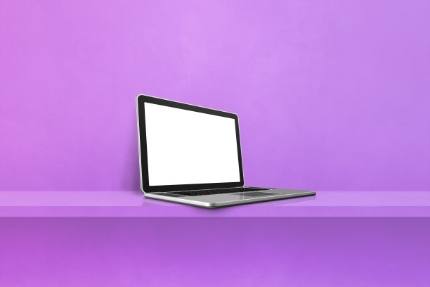 紫色书架背景的笔记本电脑图片下载