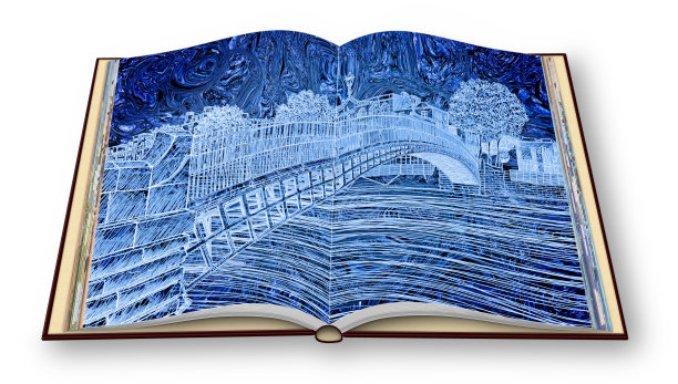 都柏林最著名的桥叫半便士桥——一个打开的白色相册的3D渲染概念图——我是这个3D渲染中使用的图片的版权所有人图片下载