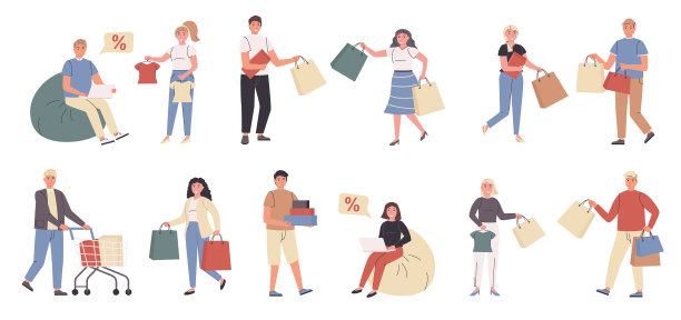 购物者男女顾客持平图片下载