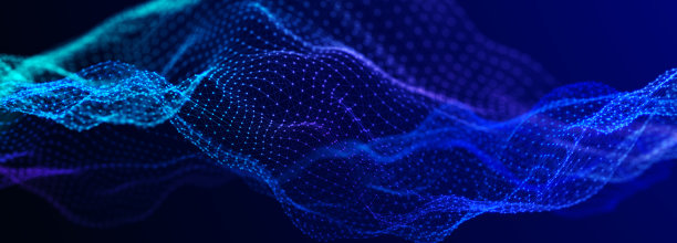 未来的点模式在黑暗的背景。彩色音乐浪潮。大数据。科技或科学旗帜。3D渲染图片下载