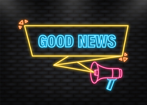 霓虹灯图标扩音器蓝色横幅好消息图片下载
