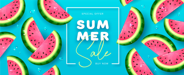 配有西瓜片的夏日特卖海报图片下载
