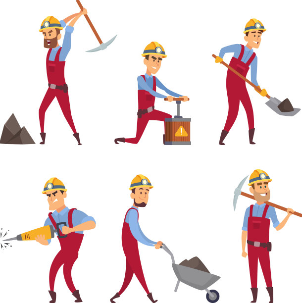 矿工卡通人物的字符集图片下载