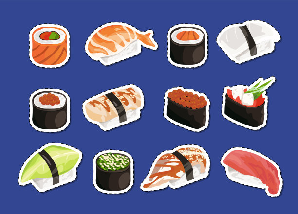 孤立的卡通寿司贴纸图片下载