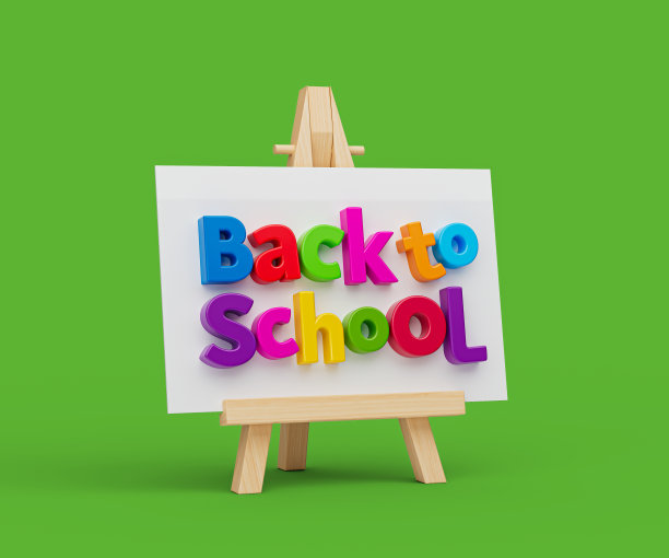 回到学校彩色字母在白板上绿色背景3d插图图片下载