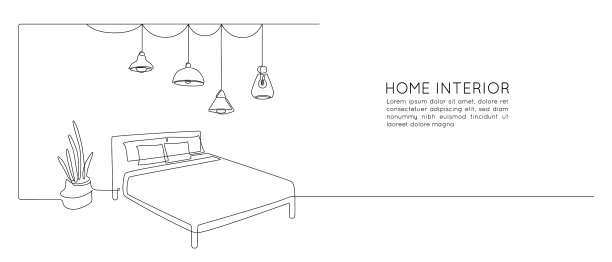 双人床连续单线绘制图片下载