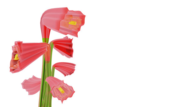 粉红色的花和绿色的茎是用玻璃做的。3 d渲染。图片下载