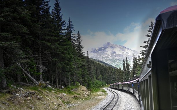 复古列车驶进森林山图片下载