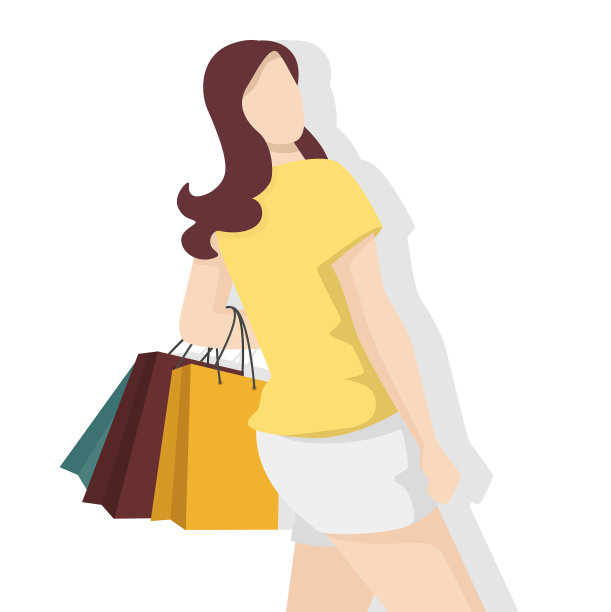 快乐的女人与购物袋平图片下载