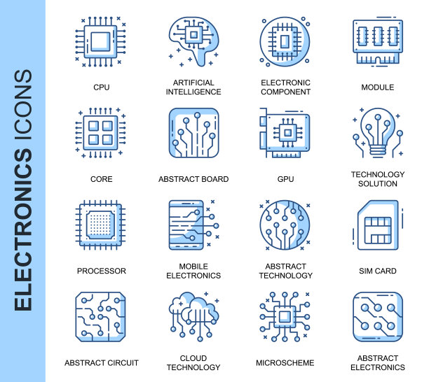 细线电子相关图标集图片下载