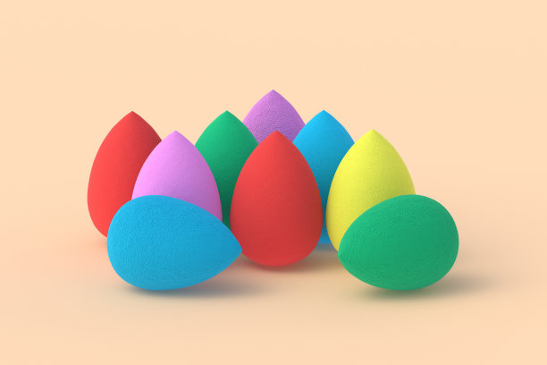 鸡蛋海绵在米色背景上。化妆品配件。美丽和时尚。化妆工具。三维渲染图片下载