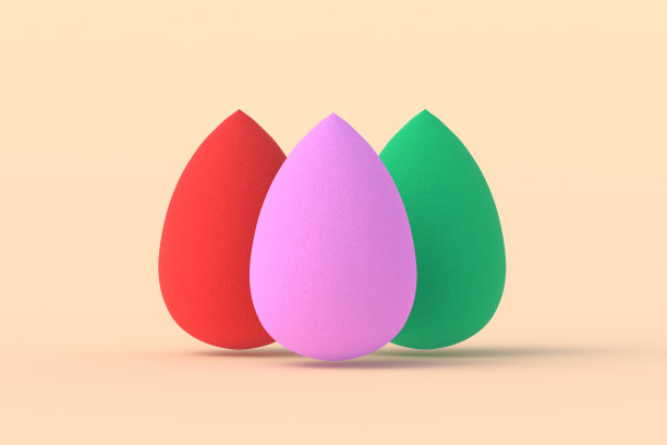 鸡蛋海绵在米色背景上。化妆品配件。美丽和时尚。化妆工具。三维渲染图片下载