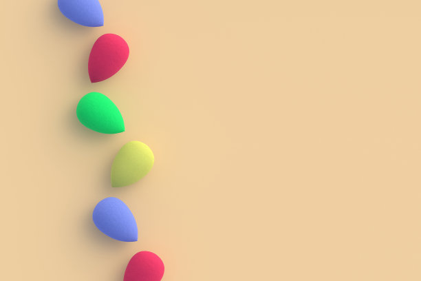 彩色鸡蛋海绵在米色背景。化妆品配件。美丽和时尚。化妆工具。副本的空间。前视图。三维渲染图片下载
