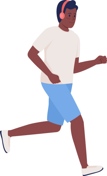 运动男子戴耳机半平色图片下载