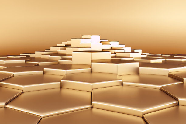 平台和领奖台金色奢华优雅。六边形蜂窝状展示架广告台阶台阶不同光泽。图片下载