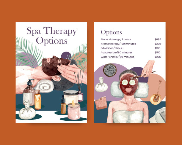 传单模板温泉治疗概念水彩图片下载