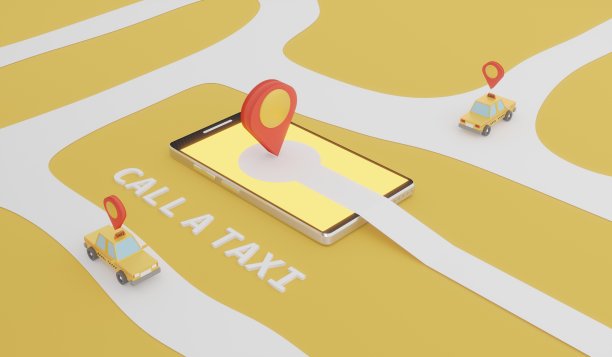 智能手机与在线打车服务应用程序的概念。三维渲染图片下载