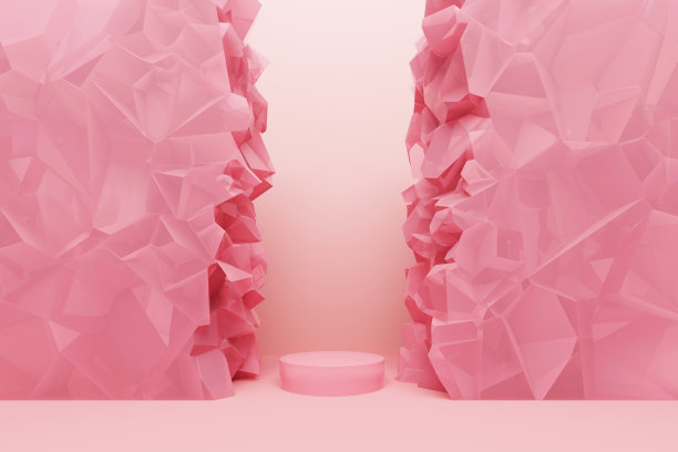 水晶路径站显示红宝石粉红色冰半透明硬岩石宝石宝石清楚切割平台广告棱镜凉爽。图片下载