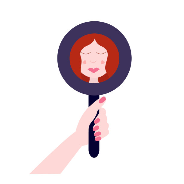 扁平的女人在看镜子在手里图片下载