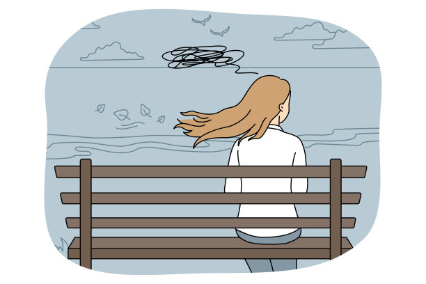 坐在长椅上思考的女人图片下载